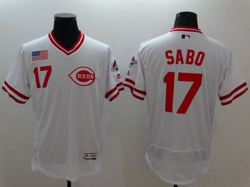 Reds #17 Chris Sabo White Flexbase Authentic Collection Cooperstown Stitched MLB Jersey - Click Image to Close